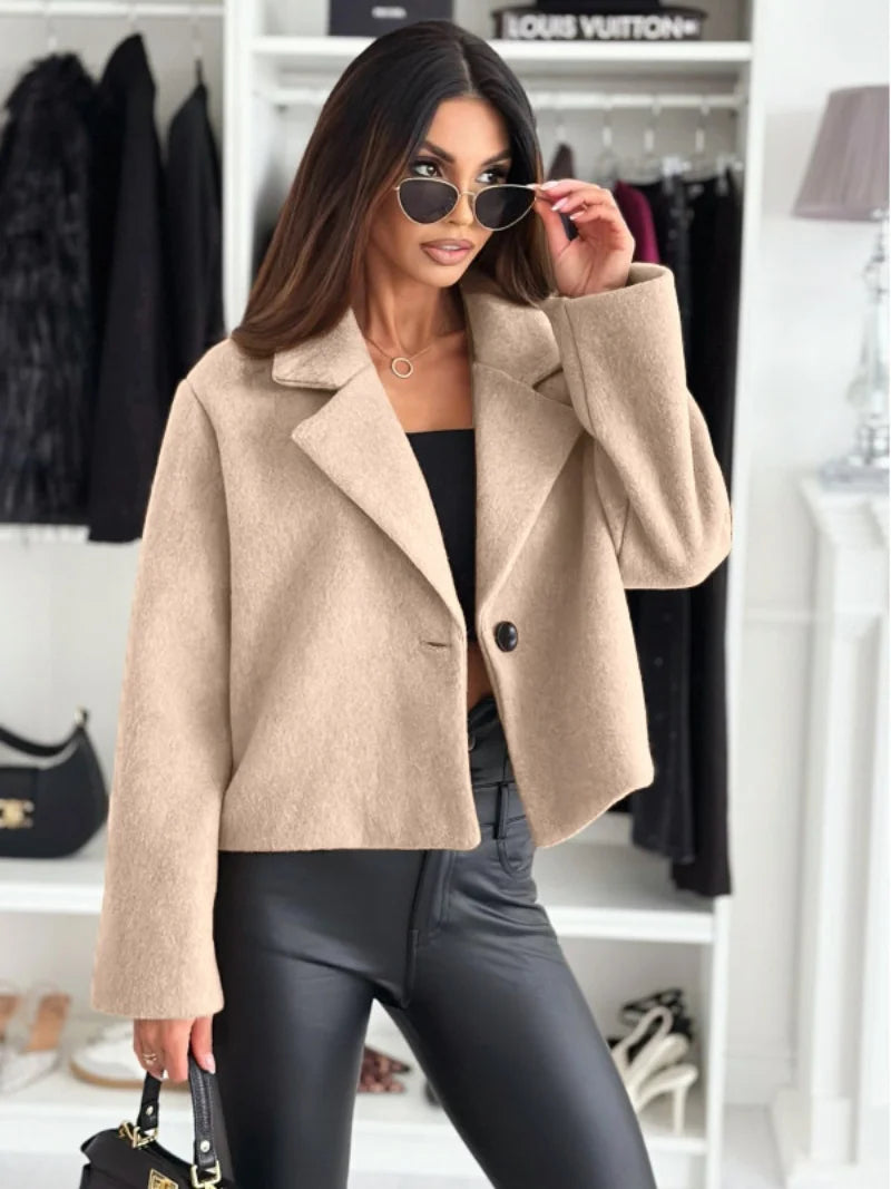 Cropped Trench Coat for Women 2024 Fall Winter Wool Coats Peacoat Casual Trendy Blazer Jackets