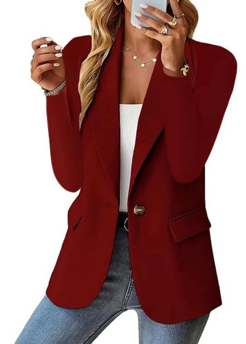 Olyvenn Sales Women's Fashion Solid Button Suit Coat Lapel Long Sleeve Hatless Casual Coat/Jacket Oversized Work Office Business